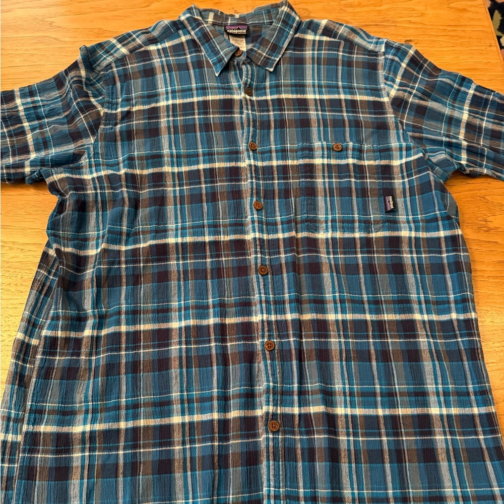 Patagonia Blue and White Plaid Men's Shirt
